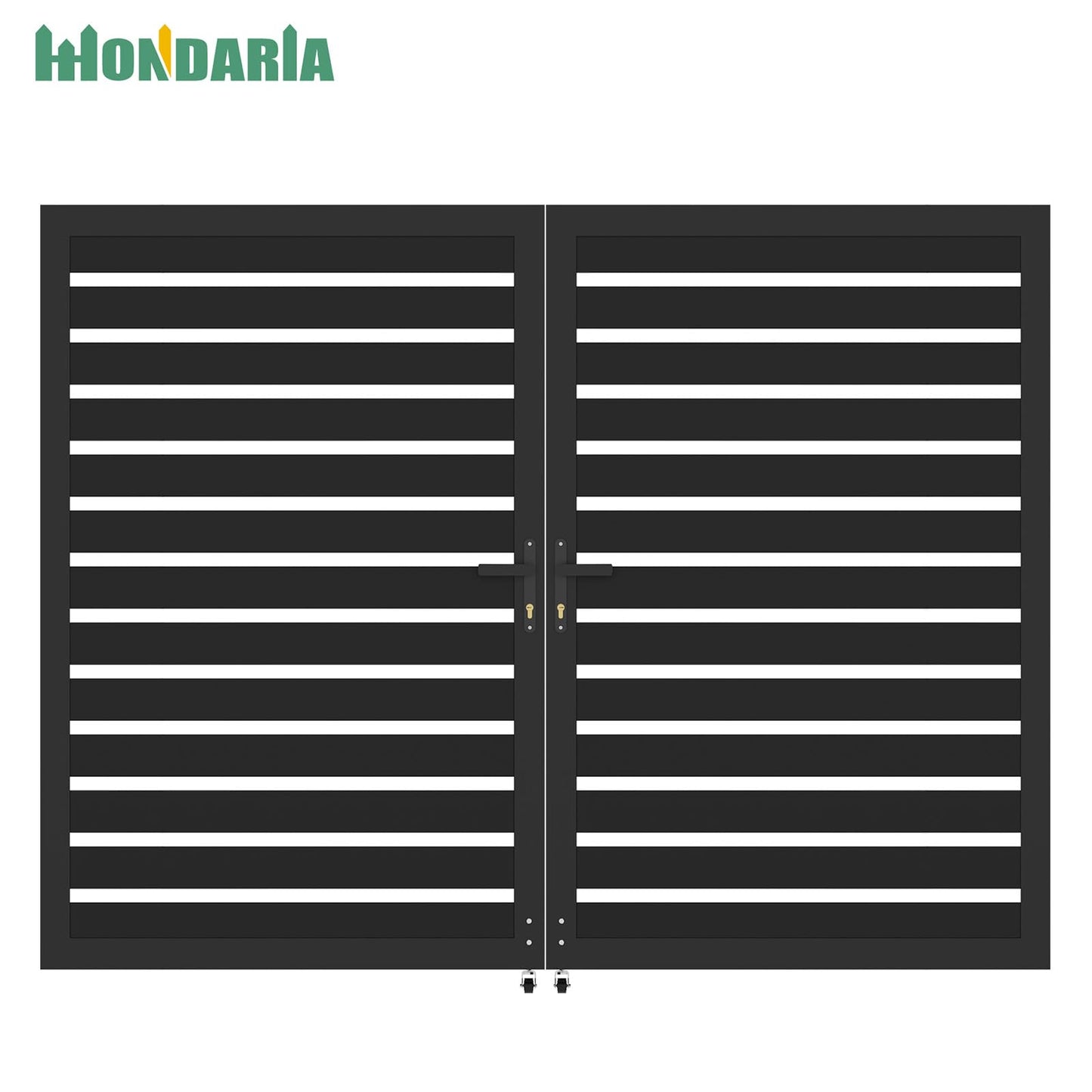 Mondaria Aluminum Double Fence Gate, 6FT H x 8FT W Outdoor Driveway Privacy Gate with Heavy Duty Metal Frame, Rustproof Powder-Coated Gate with Lockable Handle Kit, Horizontal Slat (Without Post)