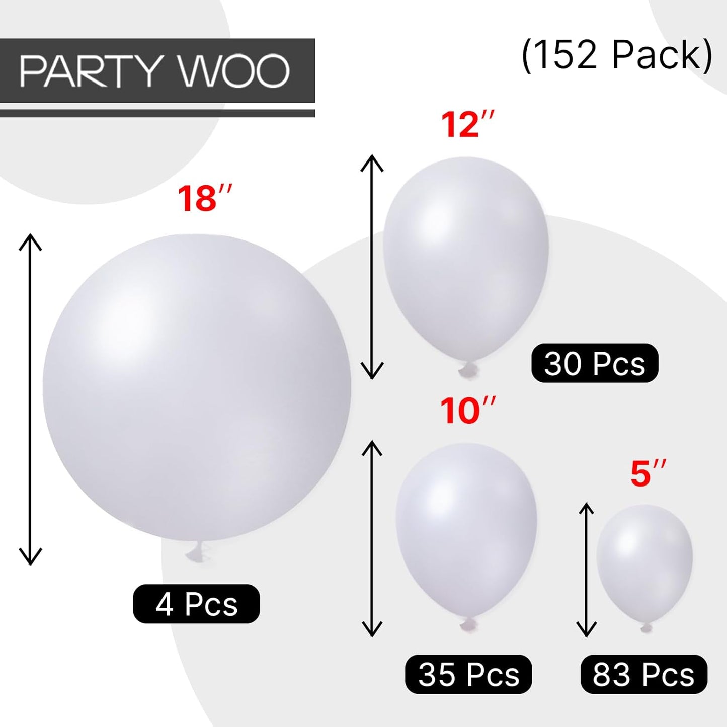 PartyWoo Pearl White Balloons - 152-Piece Metallic Latex Balloon Arch Kit for Weddings & Celebrations