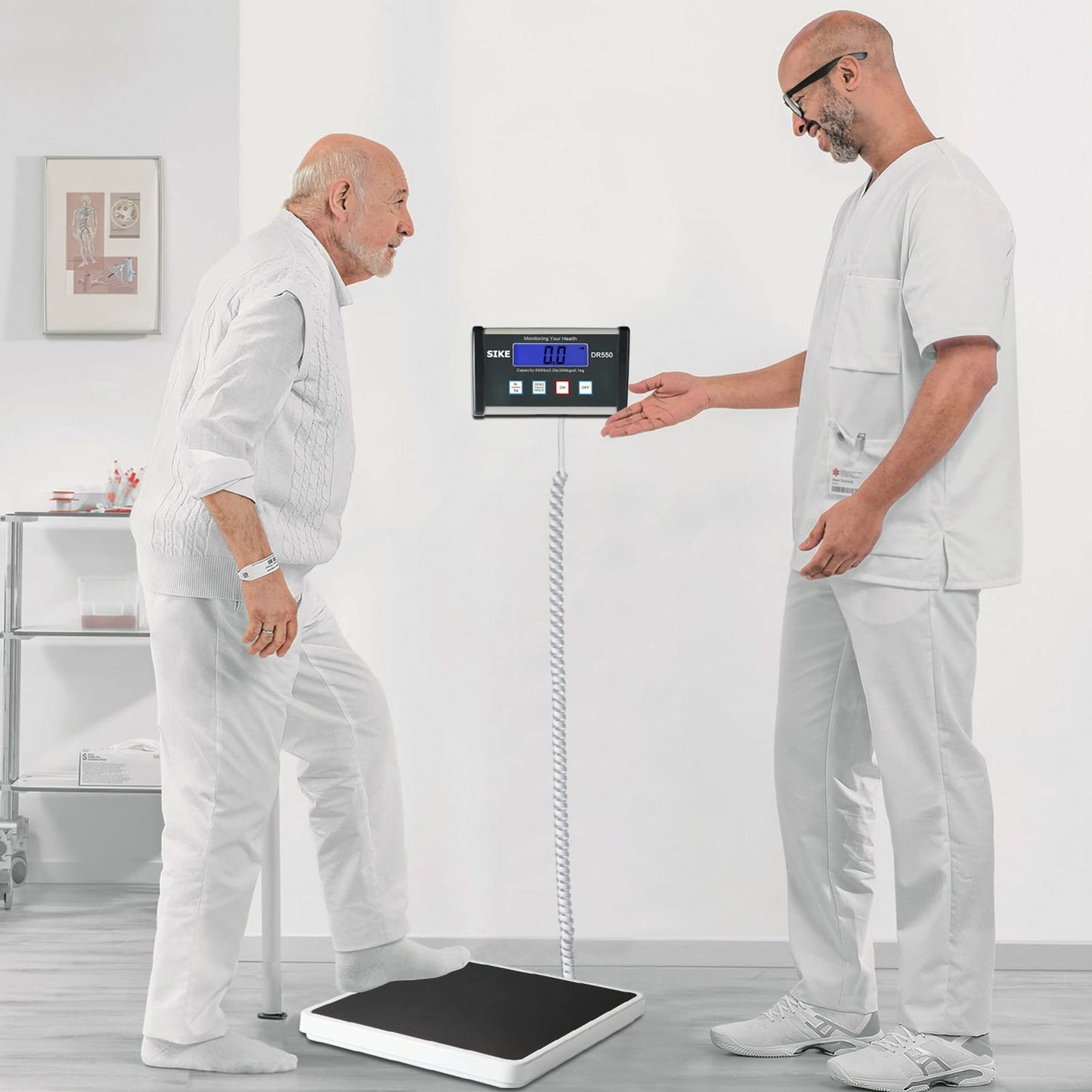 SIKE Digital Physician Scale, Medical Floor Scale for Body Weight, 550 lb Limit Professional Weight Scale, Portable Easy to Read Digital Display, Heavy Duty, Pound & KG Settings, 12.5" x 12" Platform