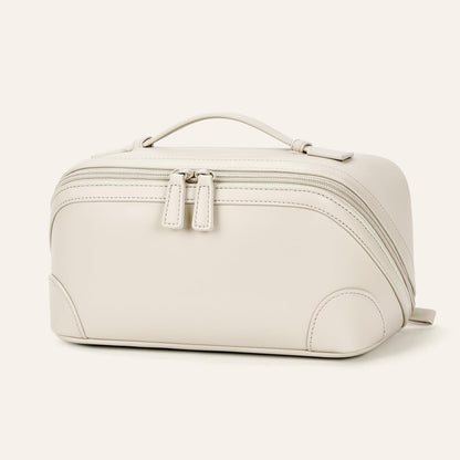 mibasies Travel Makeup Bag for Women, Large Capacity Waterproof PU Leather Flat Open Cosmetic Bag, Portable Toiletry Bag for Business Trip & Daily Use