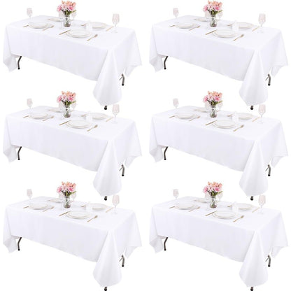 Kesfey 6 Packs White Table Cloths Rectangle 70 x120 inch Washable Polyester Fabric White Tablecloths for 6-8 Ft Tables Stain and Wrinkle Resistant Reusable Table Covers for Parties Wedding Banquet