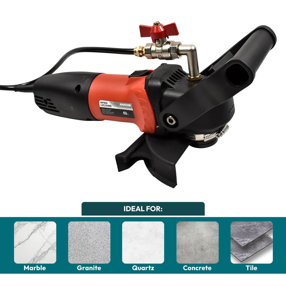 Hardin 4" & 5" Variable Speed Wet Polisher and Grinder – 800W 120V, 1000–4000 RPM, Water Feed System with Brass Valve, GFCI Cord for Granite, Marble, Stone, and Concrete Fabrication