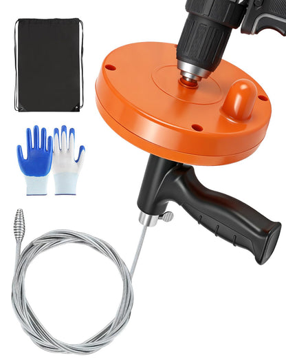 Maraiss Drain Auger, 25FT Drain Snake with Drill Adapter, Flexible Plumbing Snake Clog Removal Tool with Gloves & Cloth Bag, Use Manually or Powered for Kitchen Bathroom Shower Sink