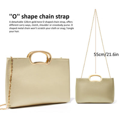 DETARA Clutch Purses for Women Cut Out Handle Clutch PU Leather Evening Bag Elegant Purse for Women Formal Wedding Party (Gold P032G)