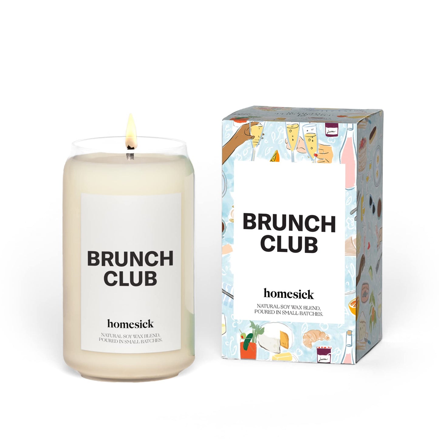 Homesick Scented Candles for Home (Brunch Club) - 13.75 oz Long-Lasting Soy Wax Blend Jar Candle Gifts for Women & Men, 60-80 Hours Burn Time - Notes of Pomegranate Juice, Wild Berries & Prosecco