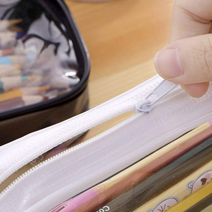 BlingKingdom 2pcs Clear PVC Zipper Pencil Bag Toiletries Exam Pen Pencil Pouch Case Travel Luggage Make up Cosmetic Bag (Black and White)