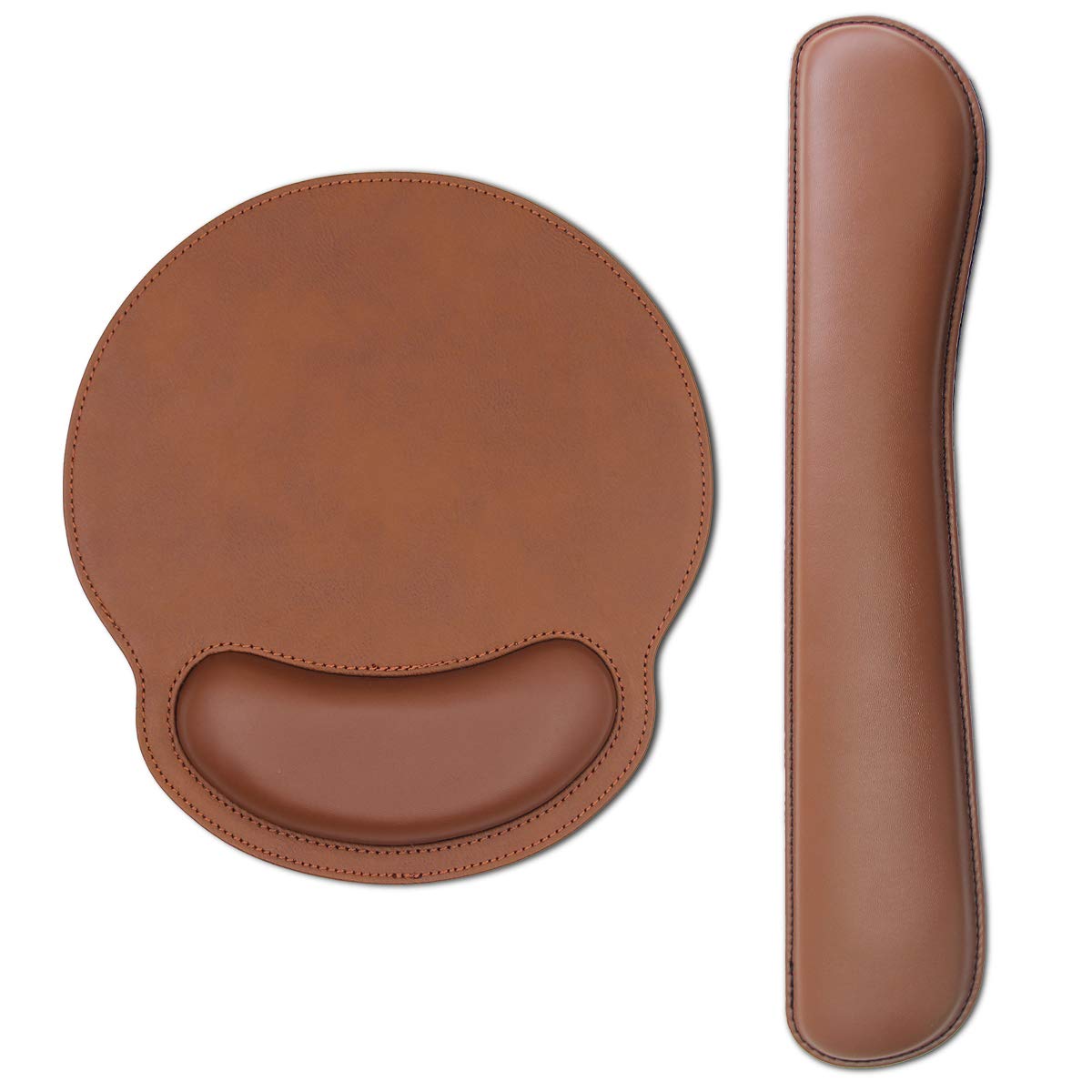 RICHEN Ergonomic PU Leather Keyboard Wrist Rest and Mouse Pad with Wrist Support, Memory Foam Set for Computer/Laptop,Gaming and Office, Comfortable for Easy Typing & Pain Relief (PU Brown)