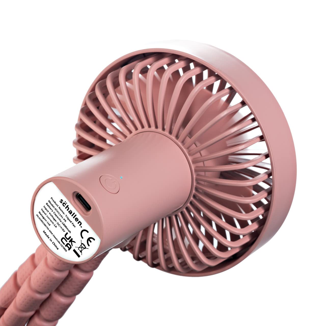 Schallen Rechargeable 4 Way Portable Lightweight Fan for Pram Fan, Car Seat, Desk, Office, Travel Fans | Clip on, Handheld, Tripod & Phone Holder (Pink)