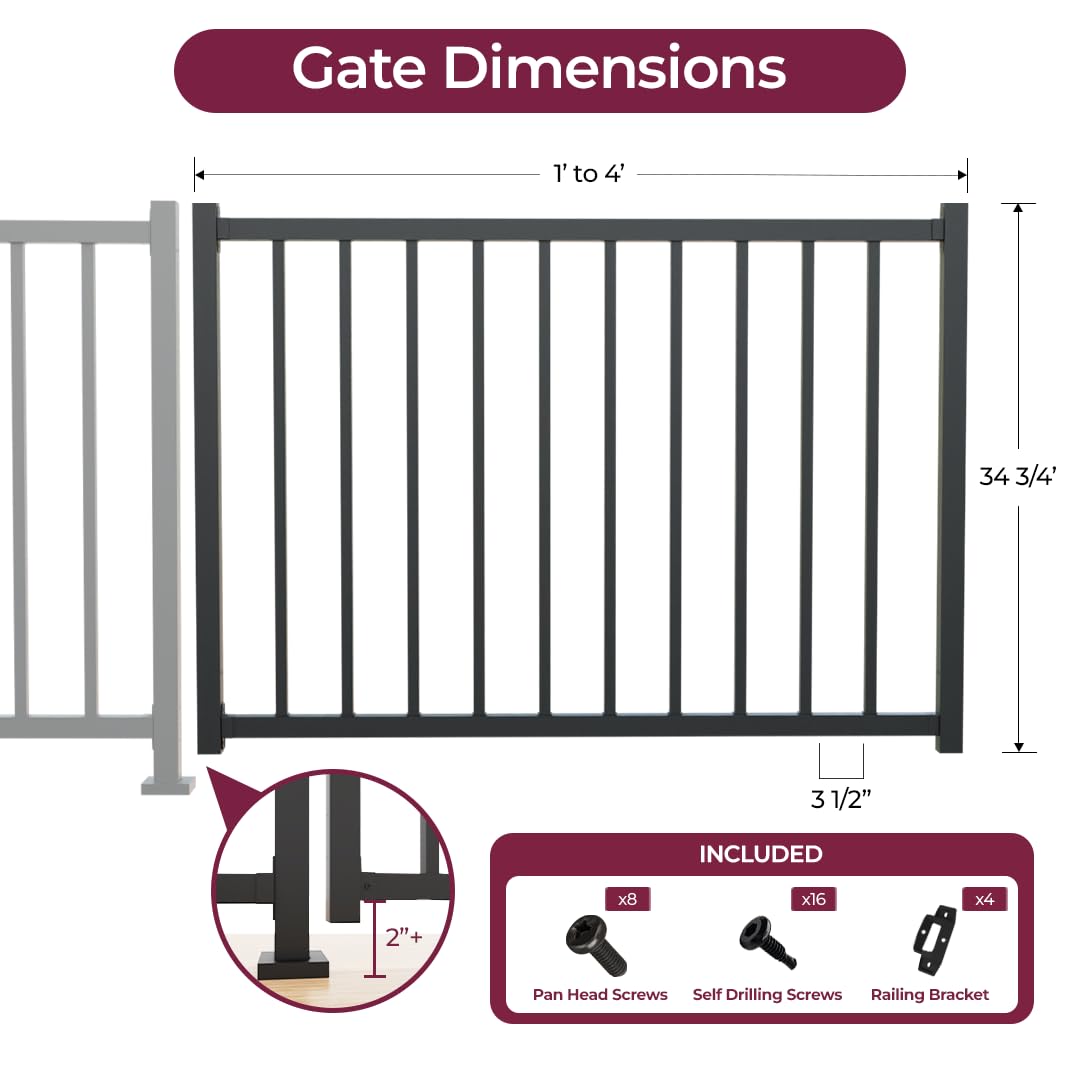 Heavy-Duty Galvanized Steel Fence Gate Kit Pre-Welded, Rust-Resistant Metal Gate for Outdoor Fencing & Railing gate, Porch, Patio & Deck, Adjustable Railing Design (4 ft. x 36 inch.)