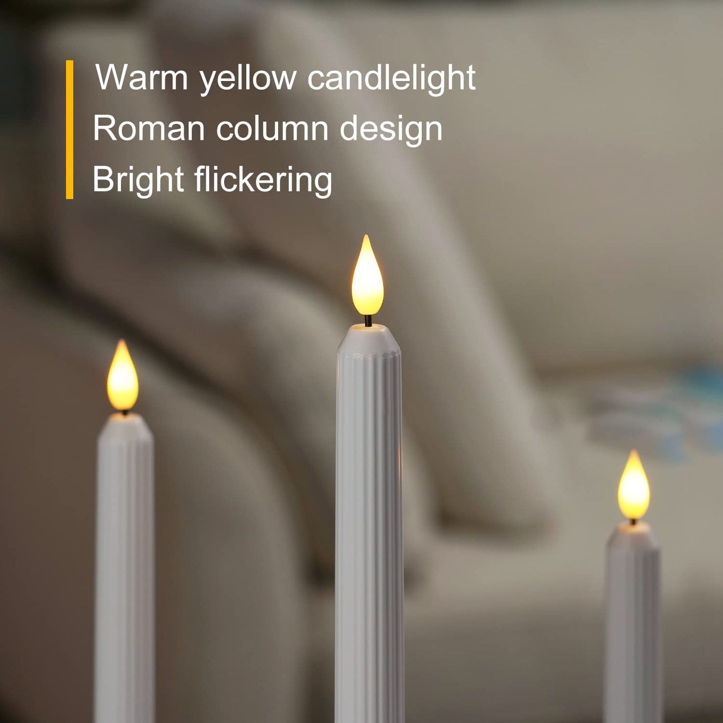 5plots White Flameless Taper Candles with Remote, Timer, Roman Column Led Taper Candles Battery Operated, Led Candlesticks with 3D Flame, Floating Flickering Candles for Halloween Christmas Decor