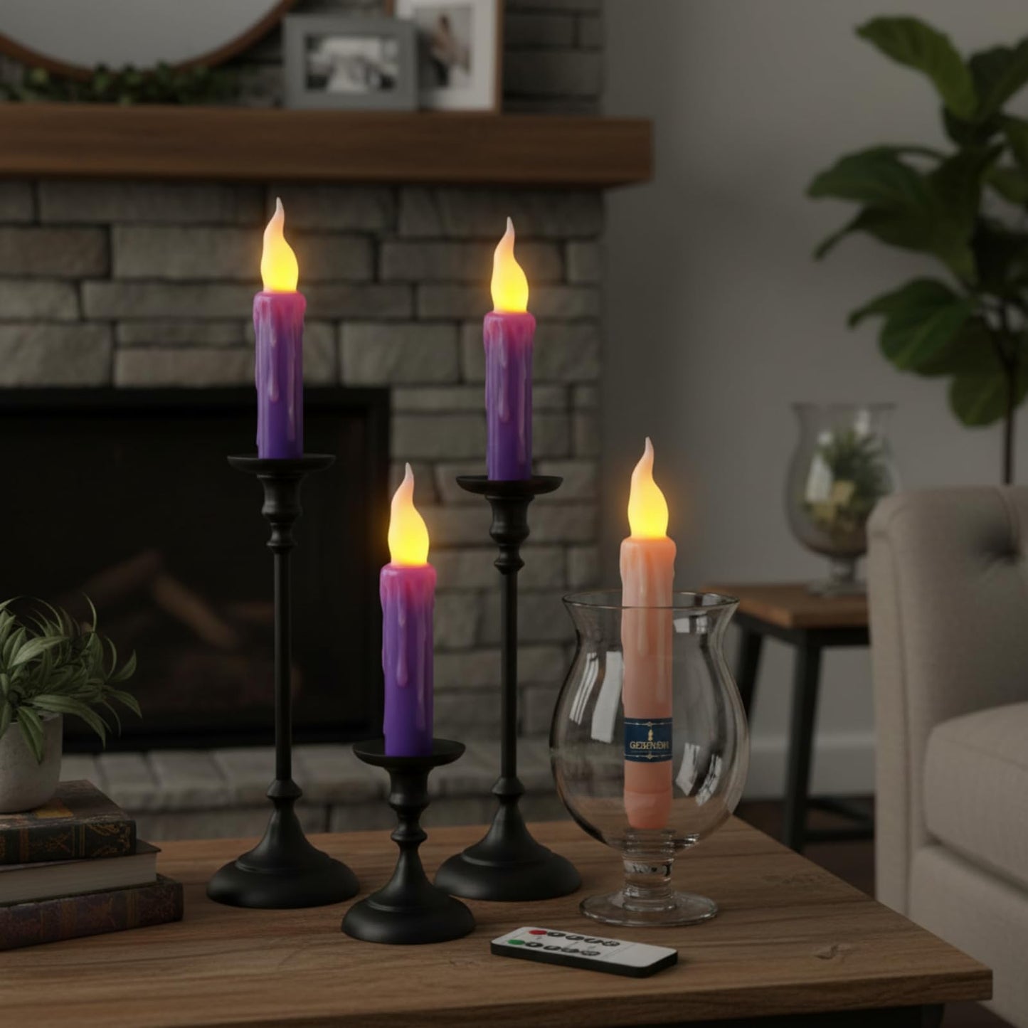 Gedengni Flameless LED Taper Candles with Remote - 6" Battery Operated Taper Candlesticks, Flickering Dripless Window Candles for Mother’Day Wedding Centerpiece Home Decor & Party,4 Pack