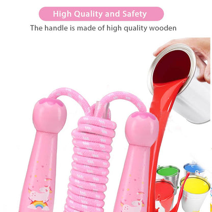 Jump Rope for Kids, Adjustable Toddler Jump Rope with Wooden Handle and Cotton Rope, Cute Skipping Rope for Boys and Girls Fitness Workout Exercise 8.5 Ft(Pink)