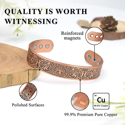 Vicmag Copper Magnetic Bracelet for Men Magnetic Bracelets 9X Ultra Strength Magnets Tree of Life Pattern Adjustable 99.9% Solid Pure Copper Present