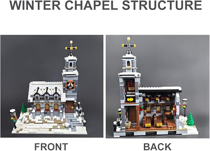 Winter Chapel Architecture Building Blocks Set Christmas Themed MOC Snow Village Church House Model Kit Vacation Holiday Building Gift for Adults Women &amp Teens (1074pcs)