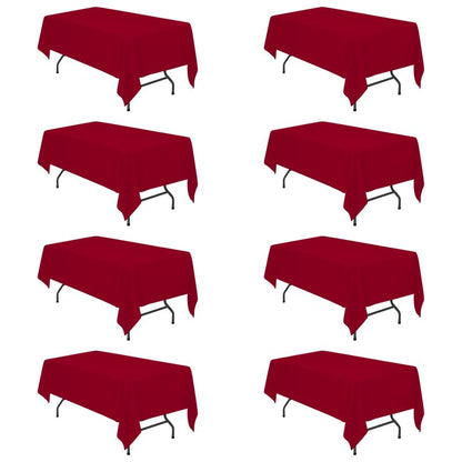 BRILLMAX 8 Pack Burgundy Tablecloths 60 x 102 Inch for 6ft Rectangle Tables - 150 GSM Polyester Fabric, 15" Standard Drop, Water, Stain & Wrinkle Resistant Cloth Cover for Wedding Dining Buffet