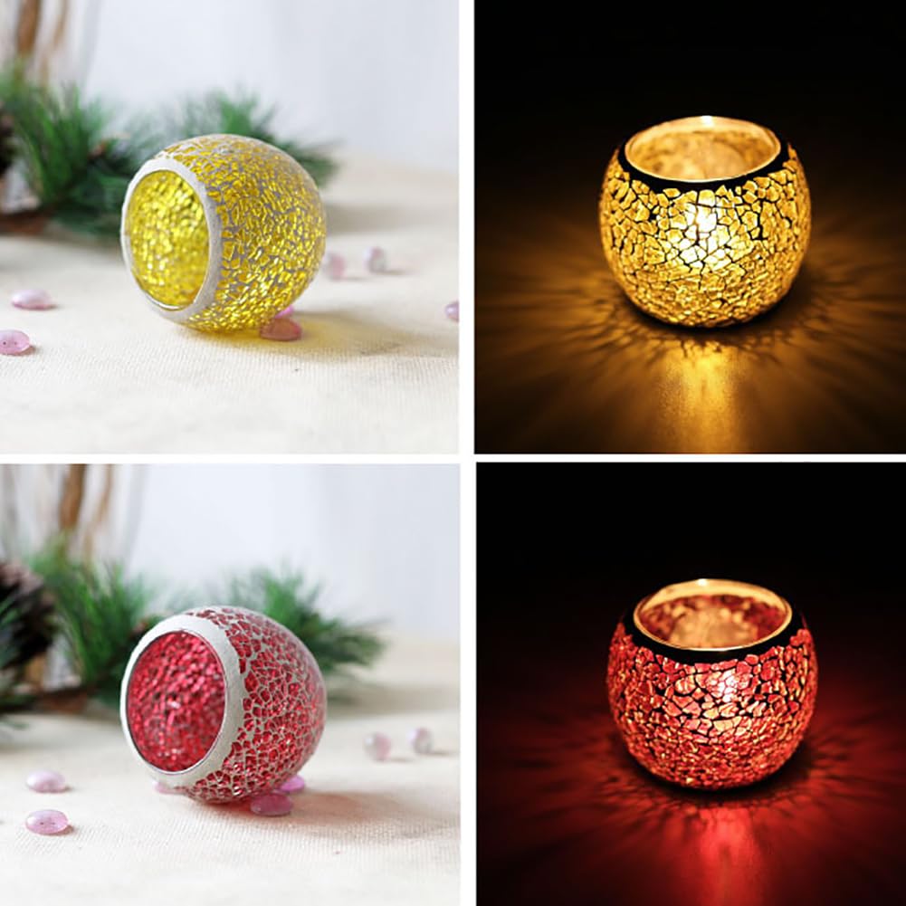 Mosaic Glass Votive Candle Holder, Handmade Tea Light Holder Romantic Candlestick for Vase Pen Holder Romantic Valentine Centerpiece Candle Holder Wedding Party Table Decorations (Blue)