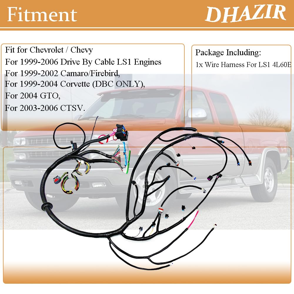4L60E DBC Engine Wiring Harness Standalone Stand Alone fit for 1997-2006 GM LS1 4.8 5.3 6.0 L Vortec Engine Drive by Cable Throttle Body