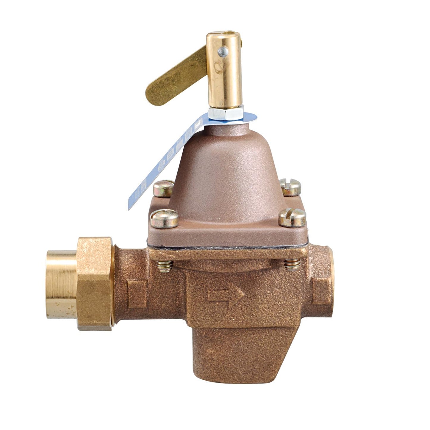 Watts TB1156F Bronze High Capacity Water Feed Regulator, 1/2 Inch, Union Threaded Inlet Connection, With Purge Lever and Stainless Steel Strainer, Tight Seating Check Valve