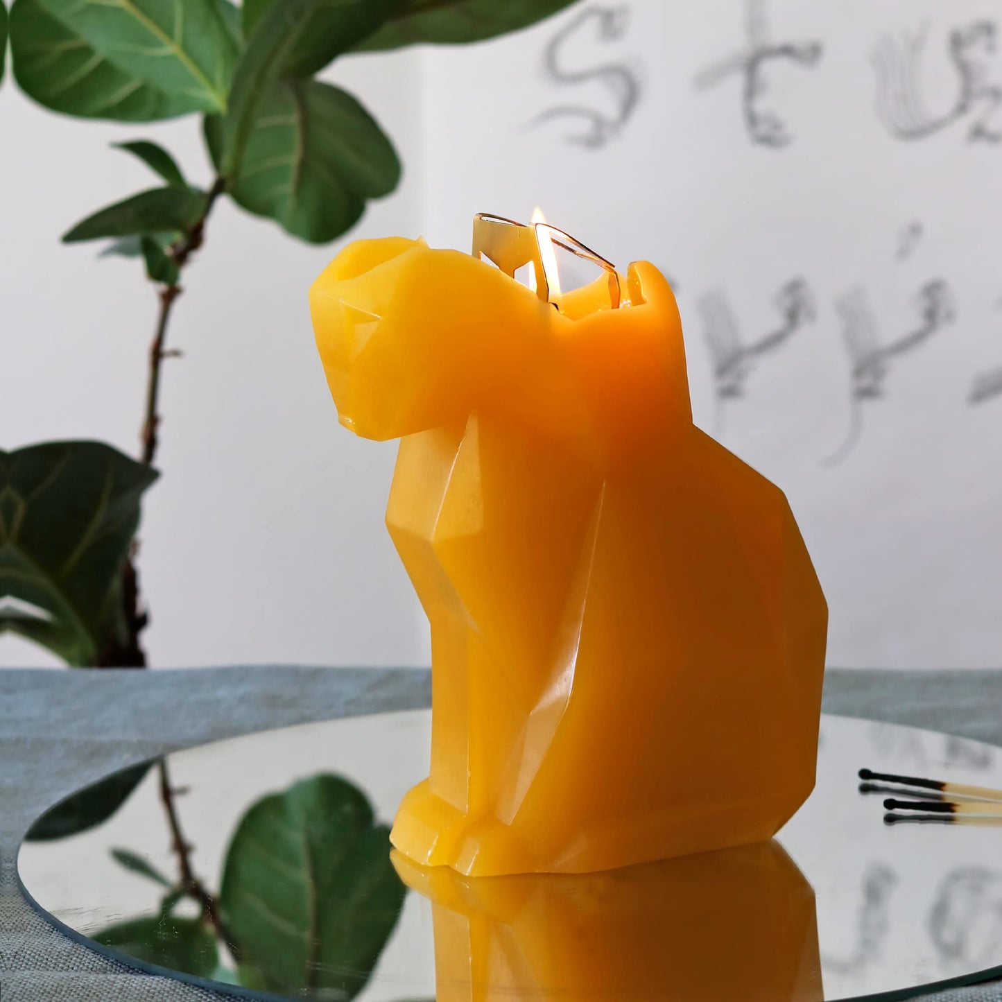 PyroPet Kisa Cat Candle (Mustard Yellow) - The Original Cat Candle with Metallic Skeleton | Halloween Decor | Unique Gift for Cat Lovers | 20-Hr Burn Time | Dimensions: 6.7x2.9x4.5 in