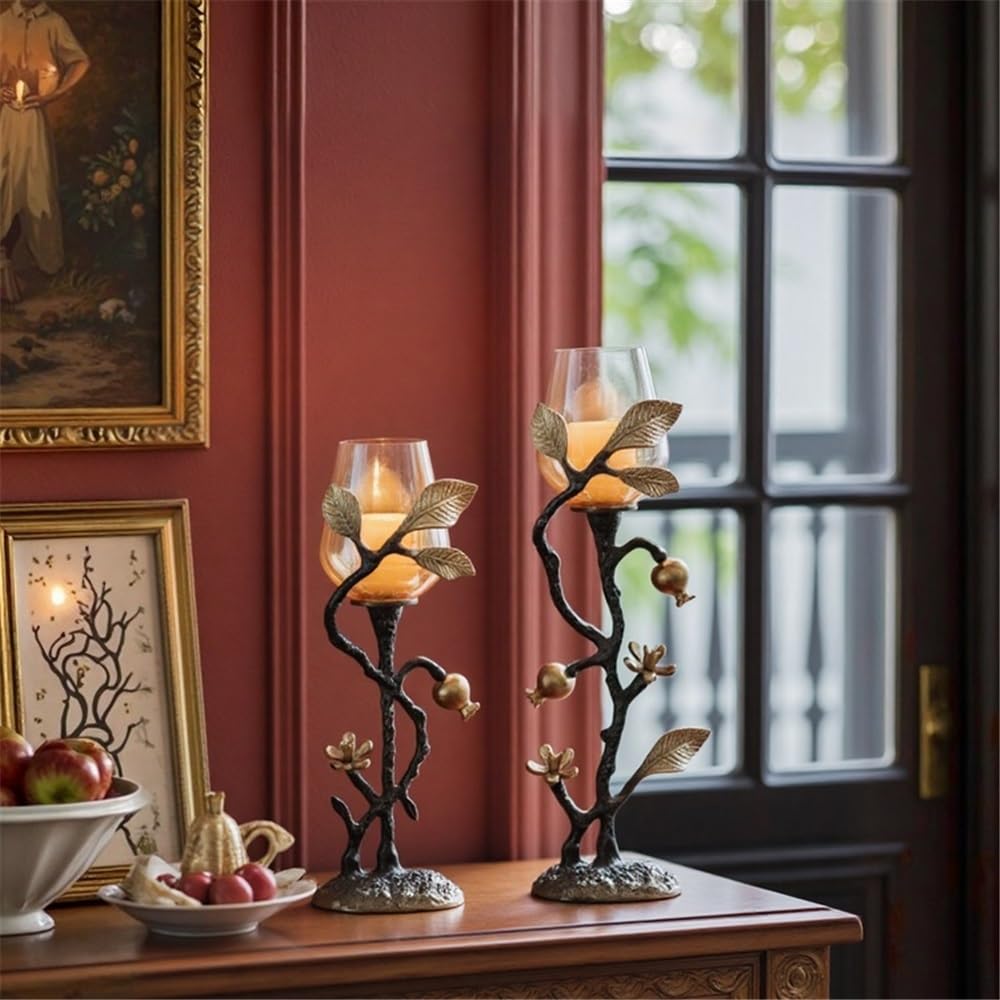 cfycfy987 Candelabra Home Creative Candlestick Ornaments Retro Table Decoration Metal Glass Candle Holder Candle Sticks Holder(Large)