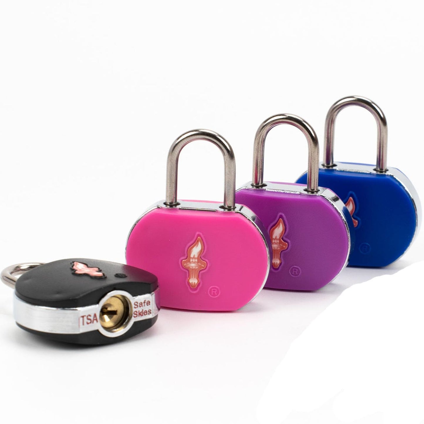 DUALCROWN 4 Pack Luggage Lock TSA Approved Locks with Key, TSA Approved Travel Lock,Suitcase Lock TSA Approved Chrome Plated Ring Body for Backpacks, Bags and Luggage, 4 Pack Family Set