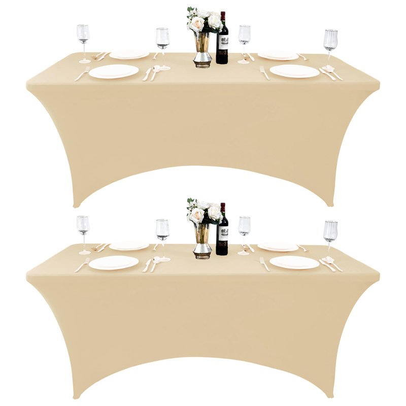 ZarzaaSik 2-Pack 4ft Spandex Table Covers for Rectangular Folding Tables - Wrinkle Resistant Stretch Tight Table Cloths - Ultimate Fitted Table Protector for Parties, Banquet, and Wedding