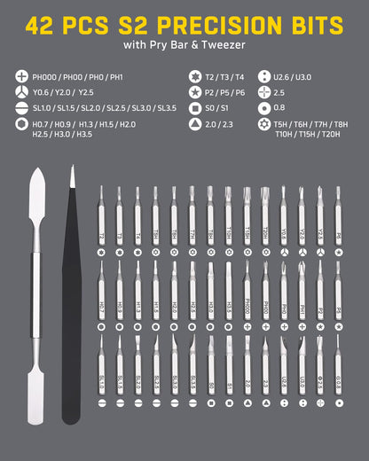 Banshu 46 in 1 Small Precision Screwdriver Set, Metal Case, All-in-one Mini Screwdriver Set with Phillips, Flat, Torx Star Magnetic Bits for Eyeglasses, Watch, Phone, Laptop, MacBook, PC, Camera, Toys