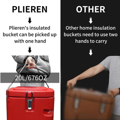 Plieren Insulated Soup Container Commercial Food Warmer for Hot or Cold Food, 2.5 Gallon Hot Box for Catering, Food Cooler with 4 Buckles, Handles, & Spoon, Soup Carrier for Restaurant, Canteen, Home