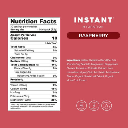 Instant Hydration Electrolytes Powder Packets - Raspberry Electrolyte Drink Mix - Zero Sugar - Keto, Vegan, Gluten-Free, Non-GMO - Boost Recovery, Brain Health, Muscle & Tissue Support- 30 Sticks