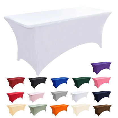 ZarzaaSik 2-Pack 4ft White Spandex Table Covers for Rectangular Folding Tables - Wrinkle Resistant Stretch Tight Table Cloths - Ultimate Fitted Table Protector for Parties, Banquet, and Wedding