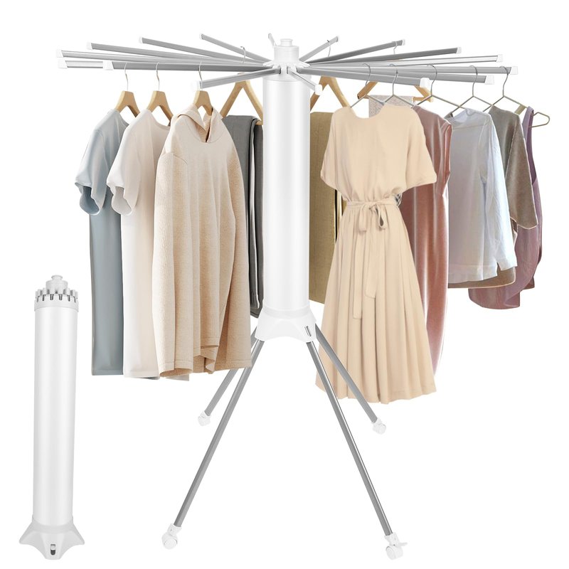 Pheluoca 4-Legged Clothes Drying Rack Foldable Drying Rack Clothing,Portable Laundry Drying Racks with 4 Pulleys & 16 Rack for Drying Clothes, Indoor, Balcony,Poolside,Camping,White