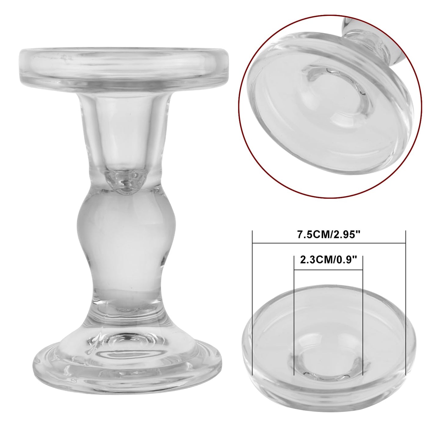 BTGLLAS 6-Piece Set of Glass Candlestick, Crystal Candlestick Holder Holder and Conical Candle, Christmas Candle Holder Decoration, Family Living Room Wedding Candle Holder (Clear 2sets)