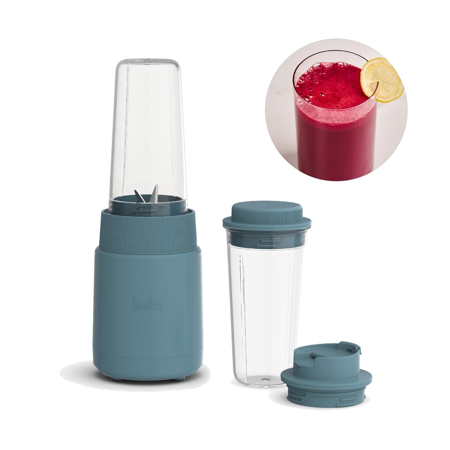 bella 6 Pcs Portable Rocket Blender, Juicer & Smoothie Maker, Press & Twist Design, EverGood™ & BPA Free Dishwasher Safe Parts, 4 Tip Stainless Steel Blade, Cord Wrap, 240 Watt Motor, Oatmilk