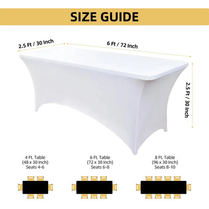 ZarzaaSik 2-Pack 6ft White Spandex Table Covers for Rectangle Standard Folding Tables - Wrinkle Resistant Stretch Tablecloths - Ultimate Fitted Table Protector for Parties, Trade Shows, Banquet