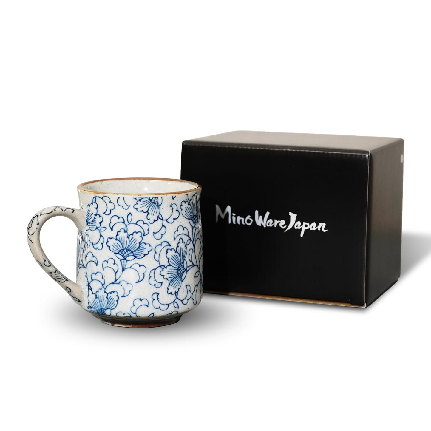 Nostalgic Mino Ware Ceramic Sometsuke Small Mug Cup - Japanese Crafted, Floral Pattern, Comfort Grip Handle, For Coffee and Green Tea or Soup, Matcha Tea, Gift Box Included (Arabesque)