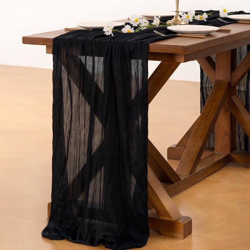 Socomi Black Table Runner Boho Rustic Gauze Summer 120 inch 10FT Cheese Cloth Sheer Runner for Wedding Party Baby Shower Birthday Home Decor Holiday Decorations