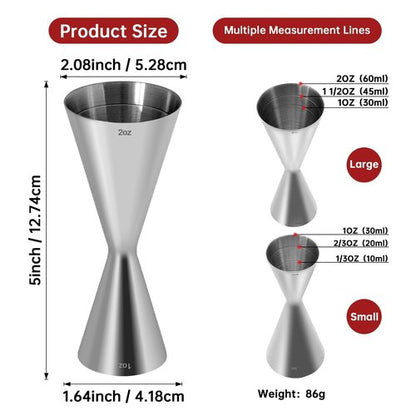 Integrated casting professional Jigger for Bartending,Japanese Cocktail Jigger Premium 304 Stainless Steel Jigger Premium & Heavy-Duty 2 OZ 1 OZ with Dimensions Inside Bartending Measuring