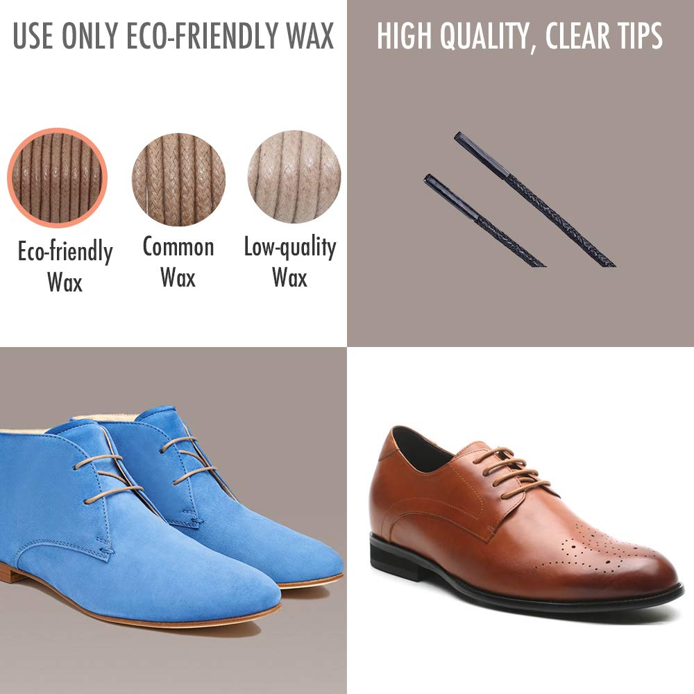 PANGAEA [4 Laces] 2-Pair Pack Waxed Round Oxford Shoe Laces for Dress Shoes Chukka 3/32Inch Thin(#01 Black,34in (86cm))