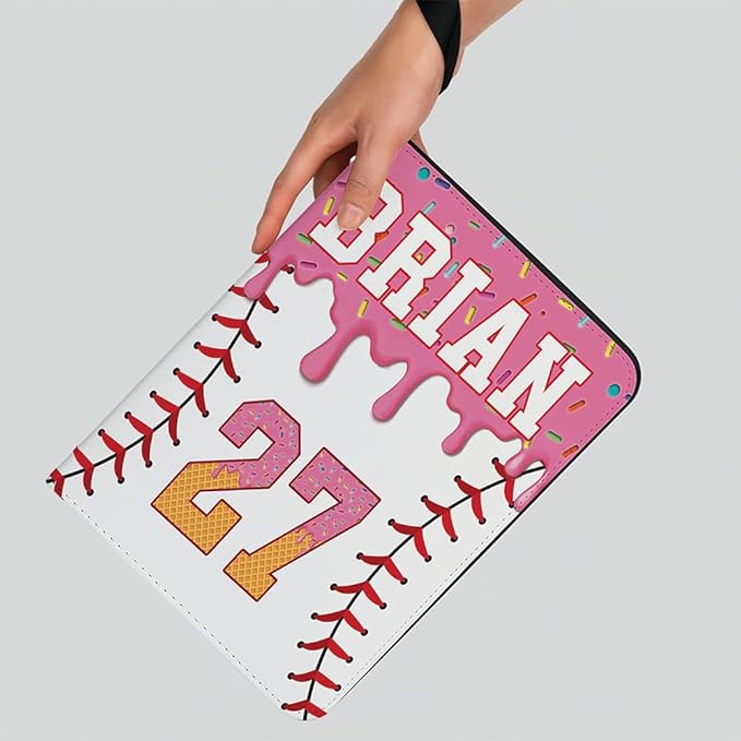 Personalized Ice Cream Drip Baseball Card Binder with Name &amp Number – Zipper Trading Card Album with Handle – Collector Case for Players &amp Fans (Ice Cream Drip Art #3)