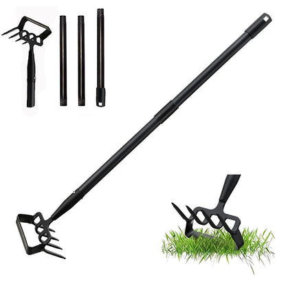 Elegital Hoe Garden Tools with Rake Tiller,30-62 inch Adjustable Long Handle Stirrup Hoe Rake,Hand Hoe/Sickle,Heavy Duty Rake Tiller for Digging,Weeding and Loosening Soil
