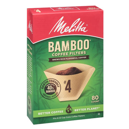 Melitta #4 Cone Coffee Filters, Bamboo, 80 Count (Pack Of 6), 480 Total Filters - Fits all 8-12 Cup Cone Coffee Makers and Pour-Overs, Compostable, Tear-Resistant, Made in USA