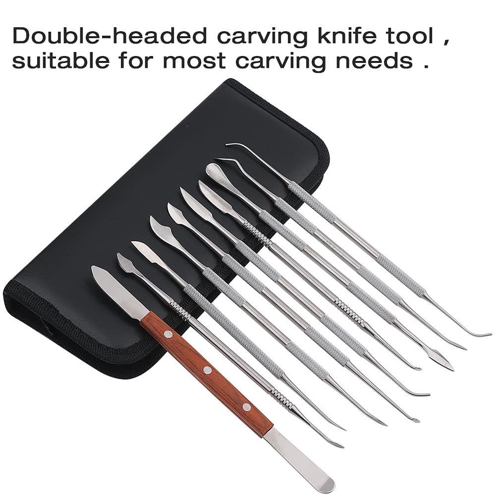 LVCHEN Wax Carving Tools - 10PCS Stainless Steel Wax Carvers Set Sculpture Chisel Tools Double-Ended Pottery and Polymer Clay Tools and Carrying Case