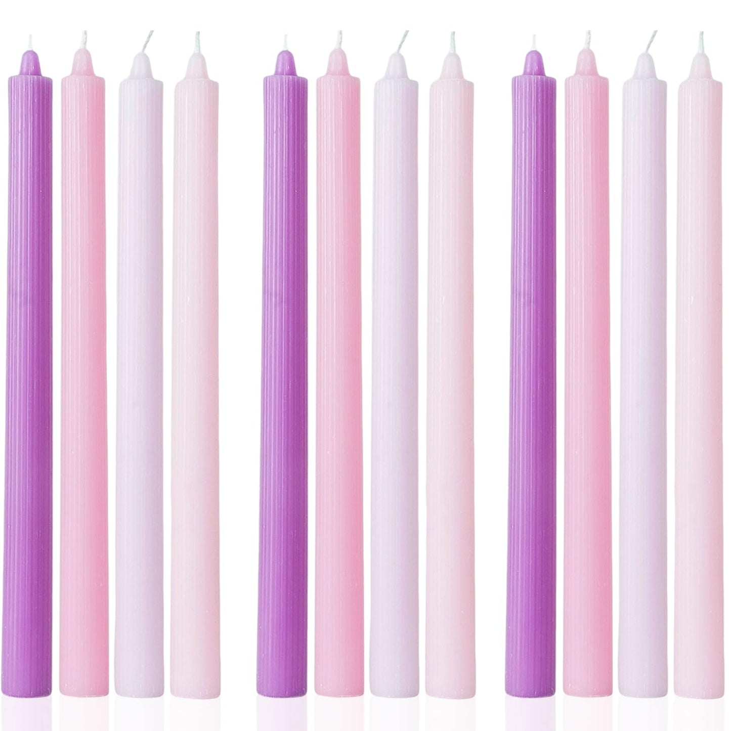 Ribbed Purple Taper Candles Set of 12 Unscented Dripless Smokeless Long Tall Tapered Candlesticks Wedding Advent Home Decor Dinner Christmas-Natural Color Series-10.6 Inch