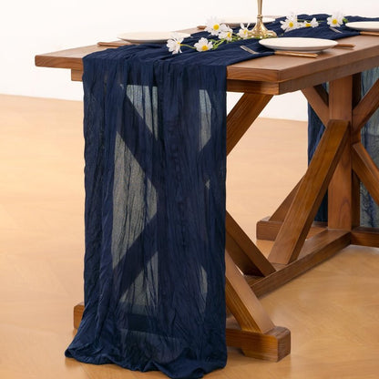 Socomi 6pcs Navy Blue Summer Cheesecloth Table Runner Boho Rustic Gauze 120 inch 10FT Cheese Cloth Sheer Runner for Wedding Party Baby Shower Birthday Home Decor Holiday Decorations