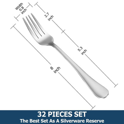 32 Piece Dinner Forks Set, Food-Grade Stainless Steel Silverware Forks, Cutlery Fork, Metal Fork for Home, Kitchen or Restaurant, Mirror Polished, Dishwasher Safe - 8 Inch