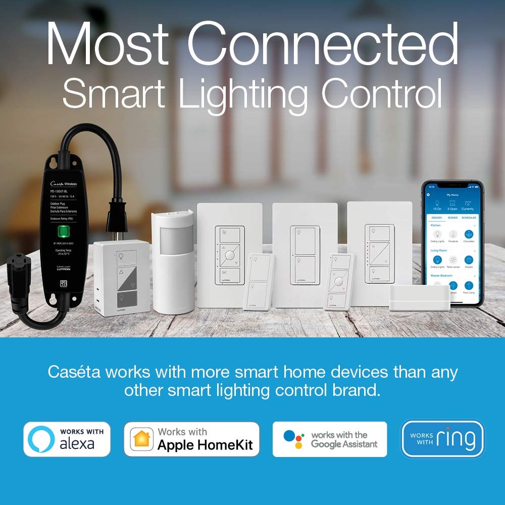 Lutron Caseta Smart Start Kit for Lamps, Plug-in Lamp Dimmer with Smart Bridge and Pico Remote, Compatible with Alexa, Apple HomeKit, and The Google Assistant | P-BDG-PKG1P | White