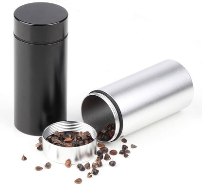 OZCHIN Aluminum Storage Jar Portable Airtight Smell Proof Container Bottle Multipurpose Storage Container for Spices, Coffee & Teas 80ml (Silver&Black)