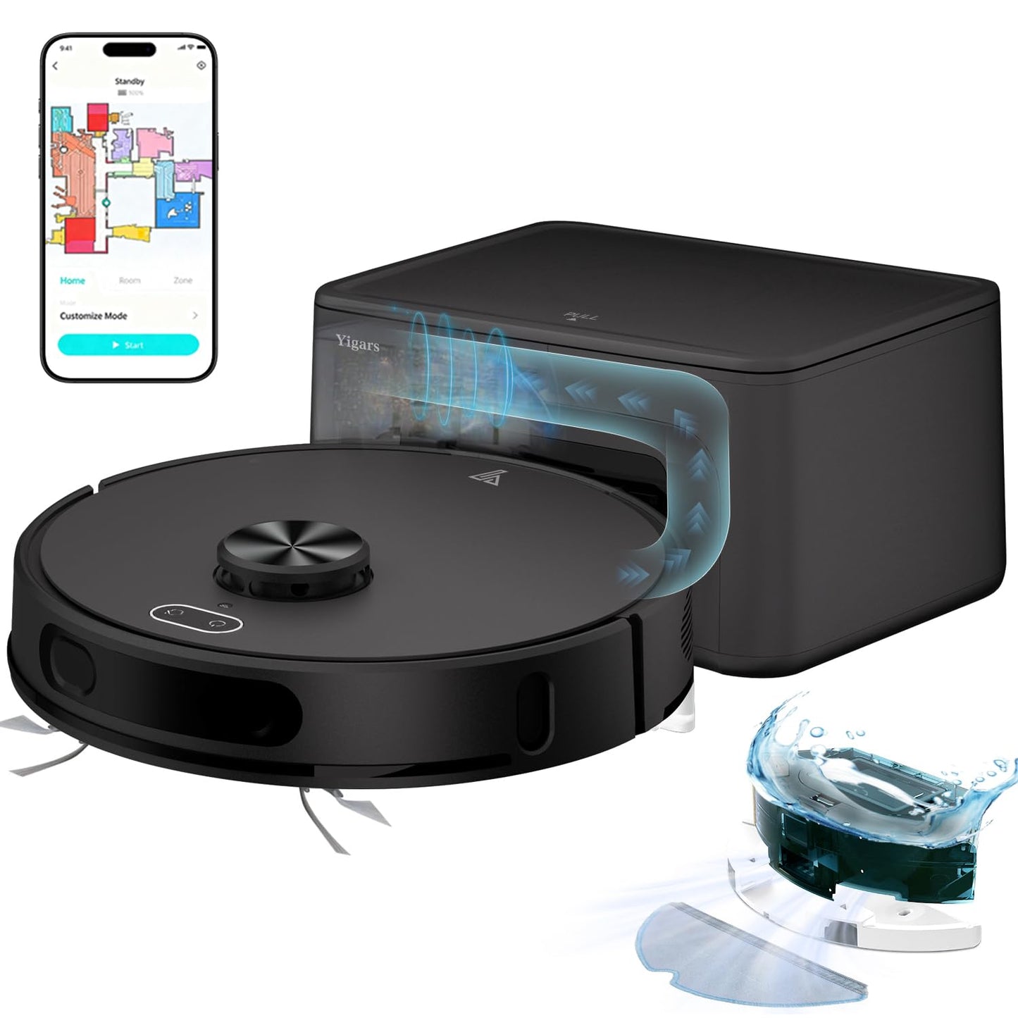 Robot Vacuum and Mop Combo,Up to 8000Pa Suction,Robot Vacuum Self-Emptying,70-Day Hands-Free Cleaning 220 Min Runtime LiDAR Navigation, Home Mapping, Ideal for Pet Hair, Hard Floors, Carpet-Black