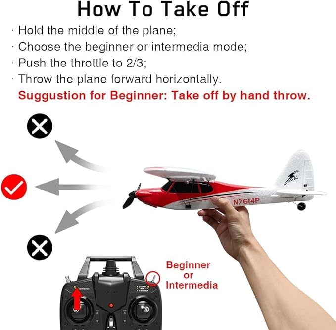 VOLANTEXRC RC Plane Trainer Sport Cub 4CH Remote Control Airplane with Prop Saver 6-Axis Gyro Stabilizer &amp 3 Modes to Fly Radio Controlled Aircraft RTF for Beginners &amp Adults (500mmRed)