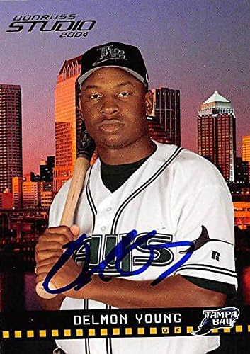 Sports Memorabilia Autograph Warehouse 247699 Delmon Young Autographed Baseball Card - Tampa Rays 2004 Donruss Studio - No. 187